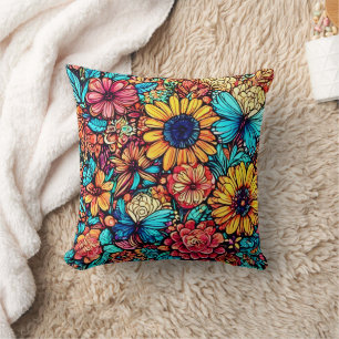 Cojín Decorativo Vibrante explosión de Doodle Floral