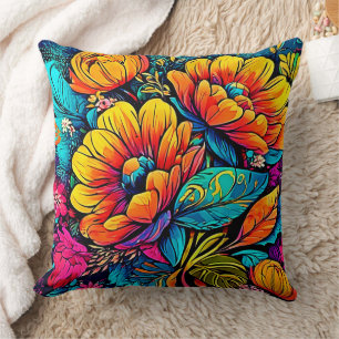 Cojín Decorativo Vibrante Fantasía Floral en colores audaces