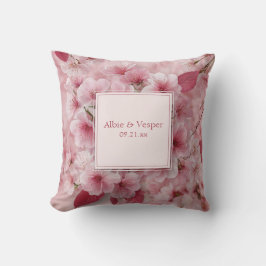 Cojín Decorativo Vibrante Flor de Cerezo Rosa y Hojas de Rosa Profu