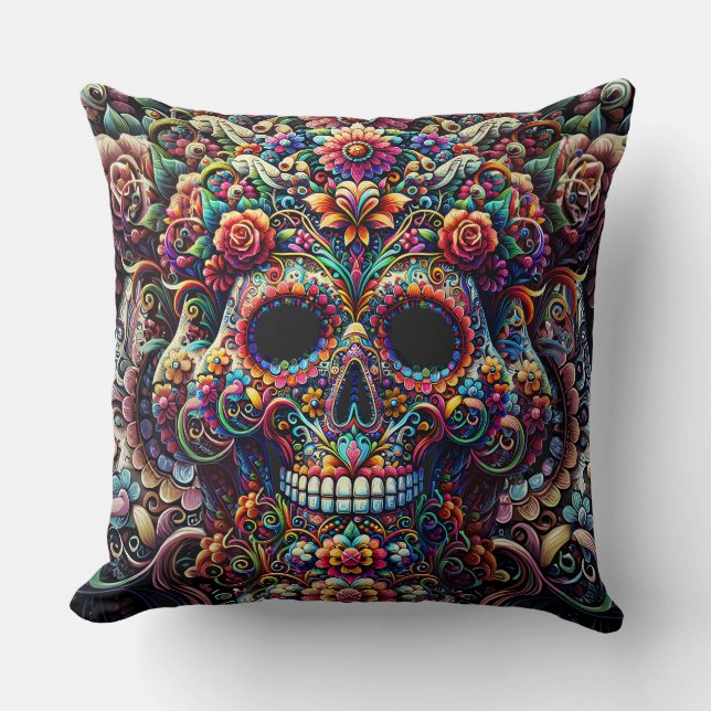 Cojín Decorativo Vibrante Floral Super Sugar Skull (Anverso)