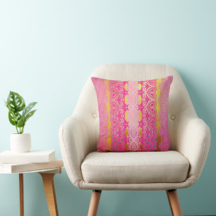 Cojín Decorativo Vibrante franja geométrica oriental en rosa