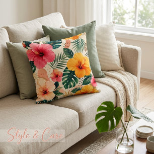 Cojín Decorativo Vibrante Hibisco Tropical Patrón Floral Sin Costur
