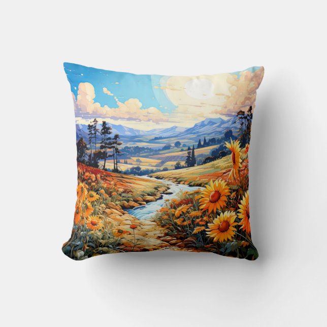 Cojín Decorativo Vibrante Ilustracion paisajístico de Prairie (Anverso)