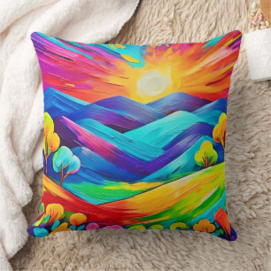 Cojín Decorativo Vibrante impresión de arte de la montaña Sunset
