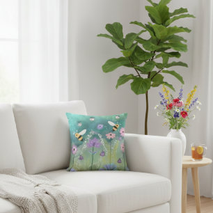 Cojín Decorativo Vibrante Jardín acuático con flores de abeja