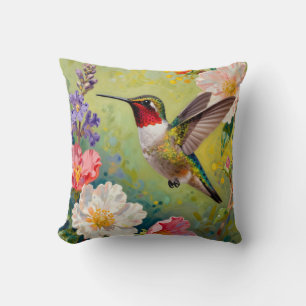 Cojín Decorativo Vibrante jardín floral de colibrí