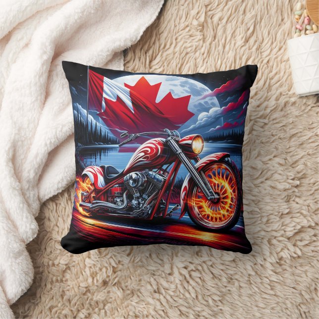 Cojín Decorativo Vibrante motocicleta con bandera canadiense cerca  (Manta)