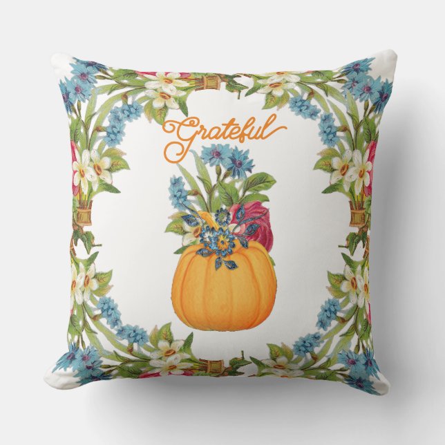 Cojín Decorativo Vibrante Naranja Halloween Calabaza Flora acuática (Anverso)