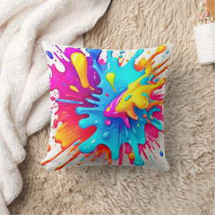 Cojín Decorativo Vibrante Neon Paint Splash Art