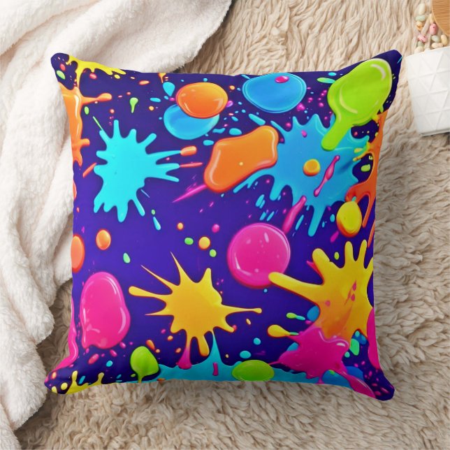 Cojín Decorativo Vibrante Neon Paint Splatt Art (Manta)