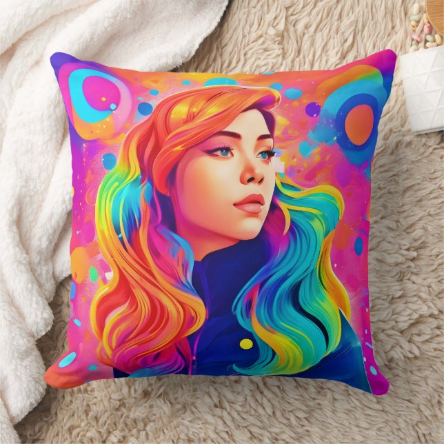 Cojín Decorativo Vibrante obra de arte digital Lady (Manta)