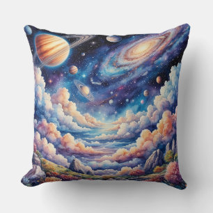 Cojín Decorativo Vibrante paisaje cósmico con planetas