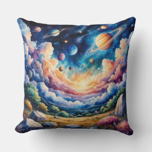 Cojín Decorativo Vibrante paisaje cósmico con planetas