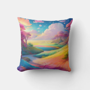 Cojín Decorativo Vibrante paisaje de ensueño en colores pasteles