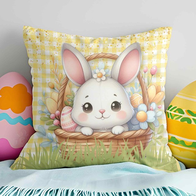 Cojín Decorativo Vibrante Pascua feliz en un fondo amarillo (Vibrant Happy Easter in a Yellow background Cushion)