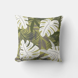 Cojín Decorativo Vibrante patrón de hojas tropicales