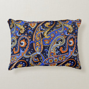 Cojín Decorativo Vibrante Patrón de Paisley Bohemioco de Azul Marin