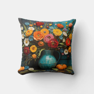 Cojín Decorativo Vibrante pintura de flores de primavera