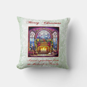 Cojín Decorativo Vibrante Purpurina Verde Vidrio Manchado Chimenea 