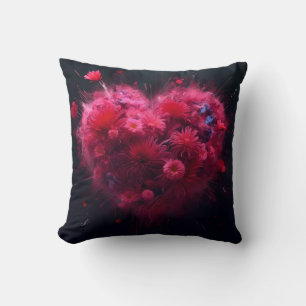 Cojín Decorativo Vibrante ráfaga de corazón rosado