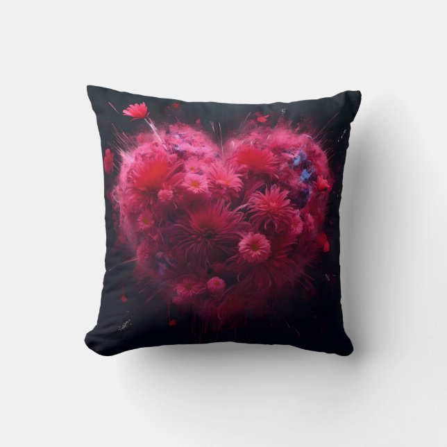 Cojín Decorativo Vibrante ráfaga de corazón rosado (Anverso)