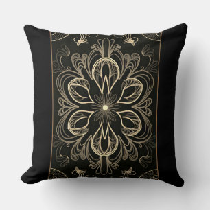 Cojín Decorativo Vibrante Resumen Dorado Floral Doble Diseño