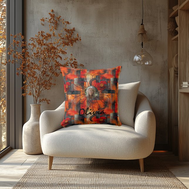 Cojín Decorativo Vibrante Resumen Naranja Foto personalizada Pillow (Subido por el creador)