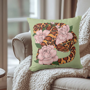 Cojín Decorativo Vibrante serpiente de maíz Flores de peonía rosada
