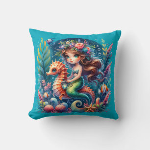 Cojín Decorativo "Vibrante sirena submarina montando caballito de m