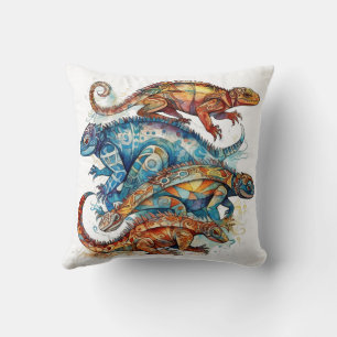 Cojín Decorativo Vibrante Tótem de Lagarto Tribal
