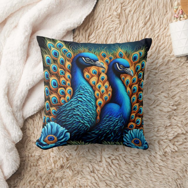 Cojín Decorativo Vibrantes pavos reales que muestran belleza entre  (Manta)