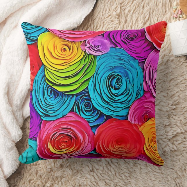 Cojín Decorativo Vibrantes Rosas de papel (Manta)