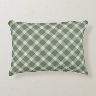 Cojín Decorativo Vichy de cuadros verde oscuro salvia y blanco