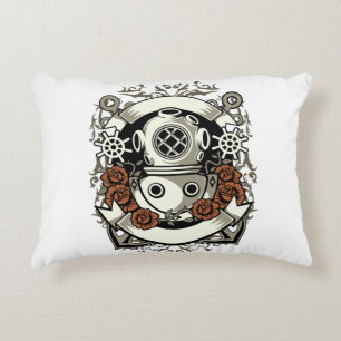 Cojín Decorativo Victoria Steampunk Deep Sea Diver Roses Rojos