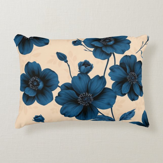 Cojín Decorativo Victorian Blue Flowers on Beige Background Pillow (Anverso)