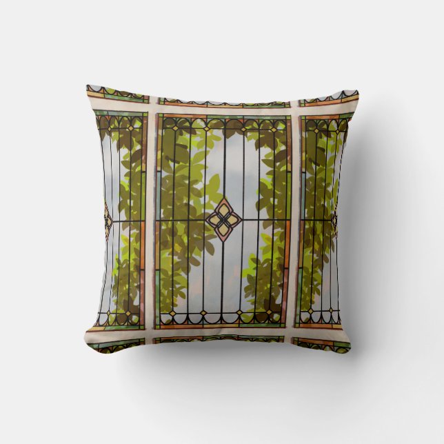 Cojín Decorativo Victorian Garden Stained glass Window Curtain (Anverso)