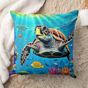 Cojín Decorativo Vida de arrecife de tortuga marina
