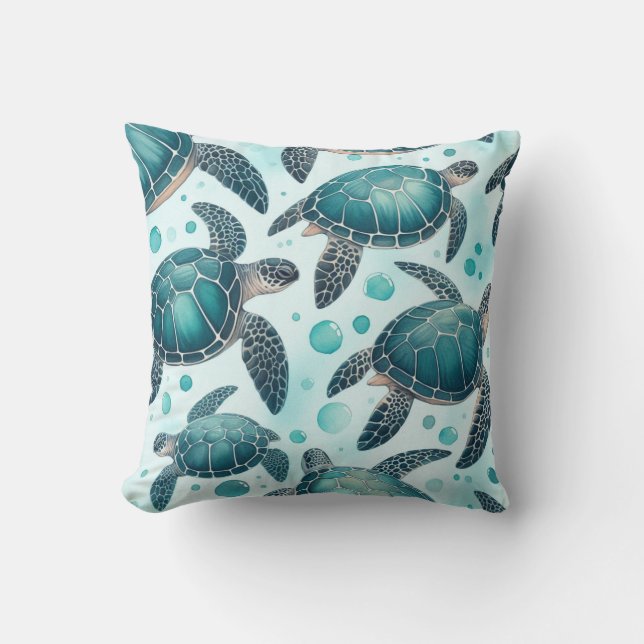 Cojín Decorativo Vida de las Tortugas Marinas (Anverso)