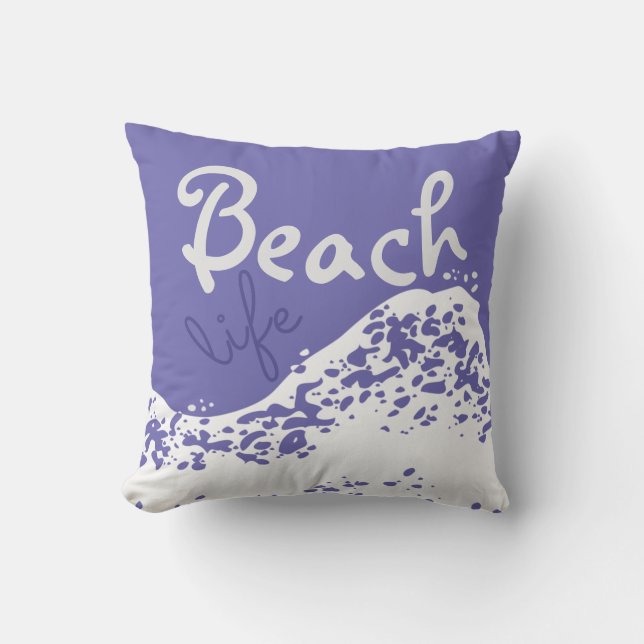 Cojín Decorativo vida en la playa media pizarra olas onduladas azul (Anverso)