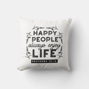 Cojín Decorativo Vida Feliz con Fe – Proverbios 15:15 Arte