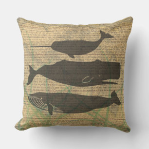 Cojín Decorativo Vida marina náutica de ballena antigua