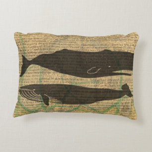 Cojín Decorativo Vida marina náutica de ballena antigua