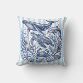 Cojín Decorativo Vida Marina Vintage Azul Rayas Náuticas