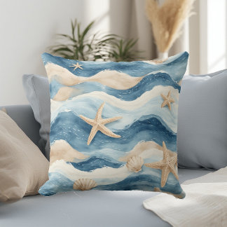 Cojín Decorativo Vida Oceánica Mareas Costeras Casa de Playa Mar Az
