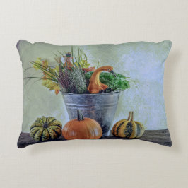 Cojín Decorativo Vida residual del otoño con calabazas, flores