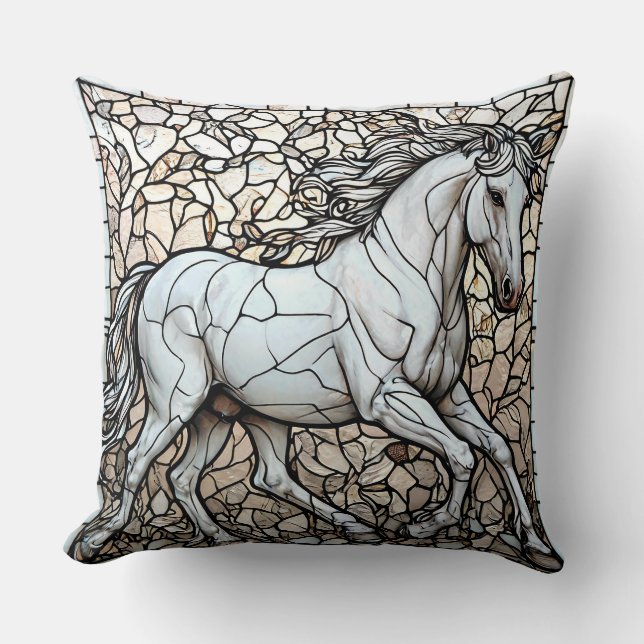 Cojín Decorativo Vidrio emplomado de Caballo Blanco (Anverso)