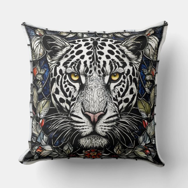 Cojín Decorativo Vidrio emplomado leopardo (Anverso)