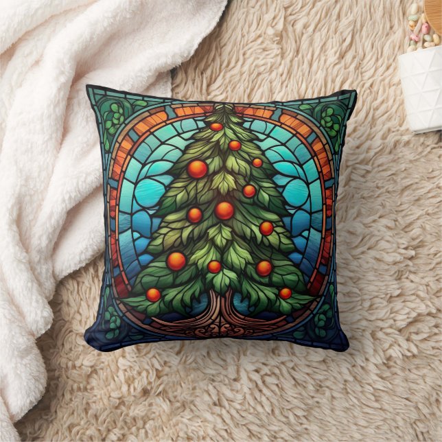 Cojín Decorativo Vidrio manchado de árbol de Navidad (Manta)