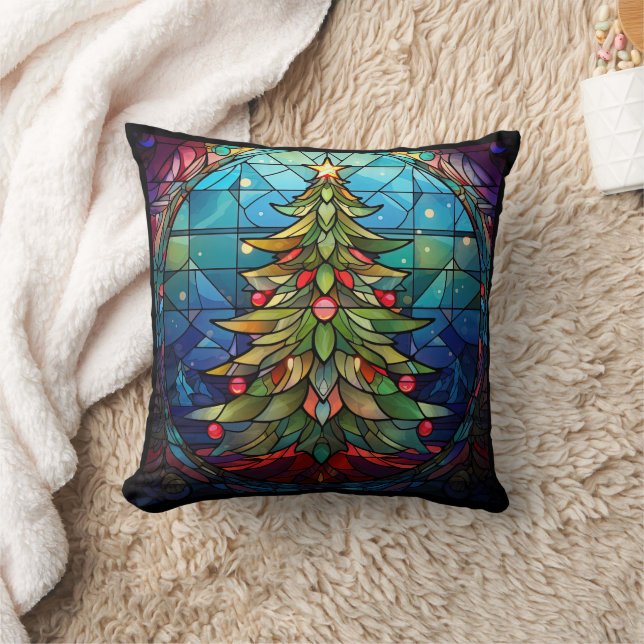 Cojín Decorativo Vidrio manchado de árbol de Navidad (Manta)