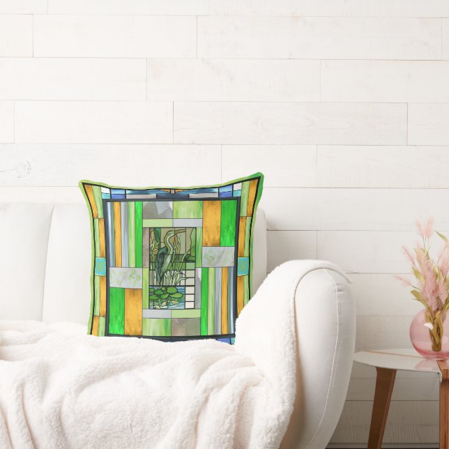 Cojín Decorativo Vidrio manchado de la garza azul (Sofá)